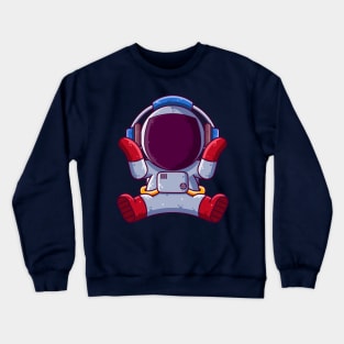 Cute Astronaut Listening Music with Headphone Cartoon Crewneck Sweatshirt